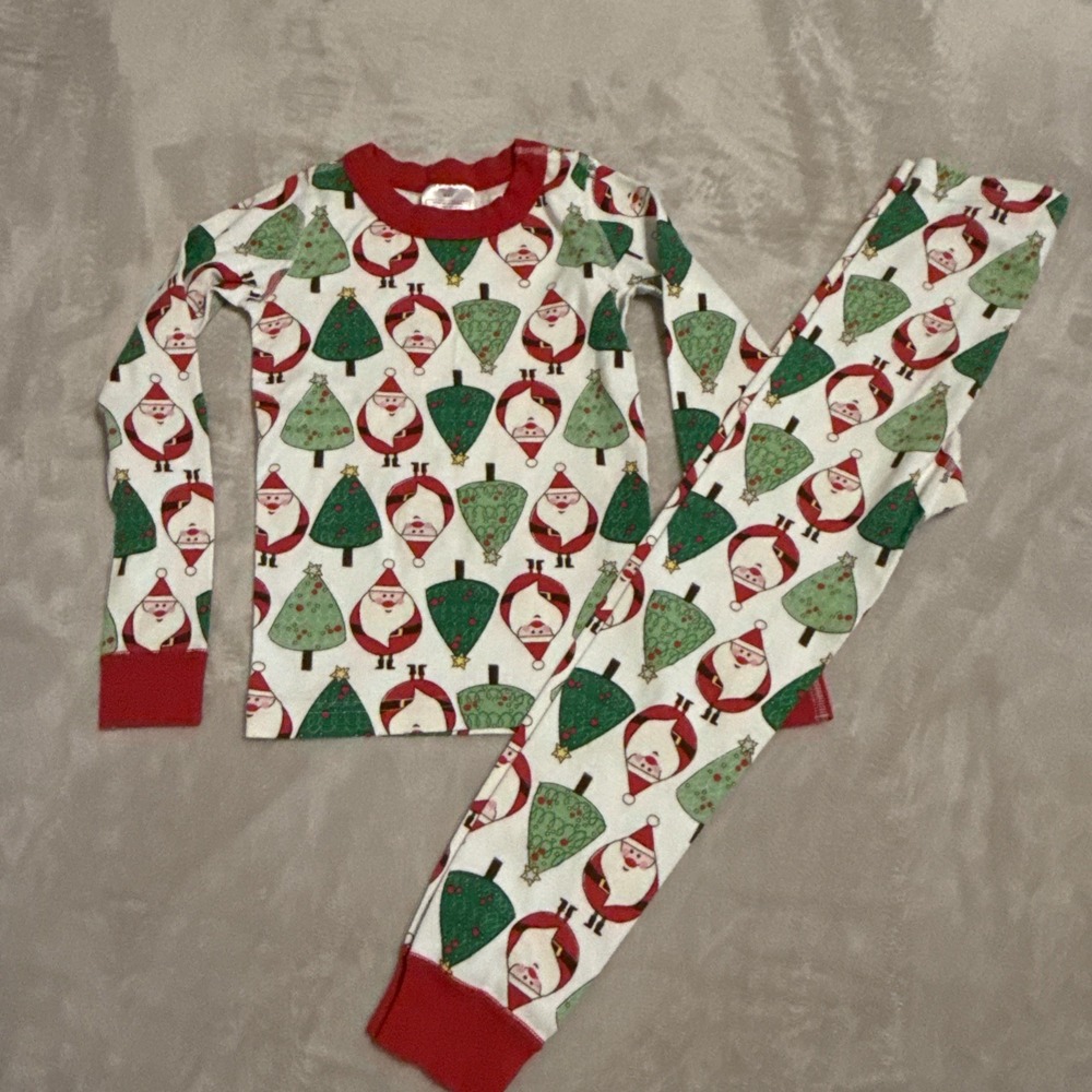 Hanna Andersson Santa Tree Pajamas 2‎ Piece Christmas Organic Cotton 120 Sz 6/7